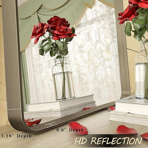 26x36 Inch Bronze Framed Mirror, Brushed Bronze Metal Bathroom Vanity Mirror - Image 2