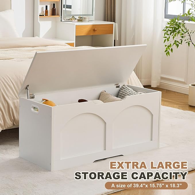 39.4" Storage Chest, Wooden Storage Bench Trunk, Upgraded Safety Lift Support - Image 4