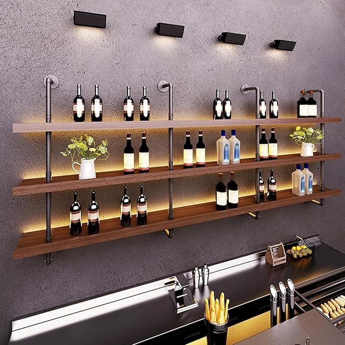78.7in Large Wine Rack with LED Light Solid Wood Wall Mounted Wine Rack - Image 6