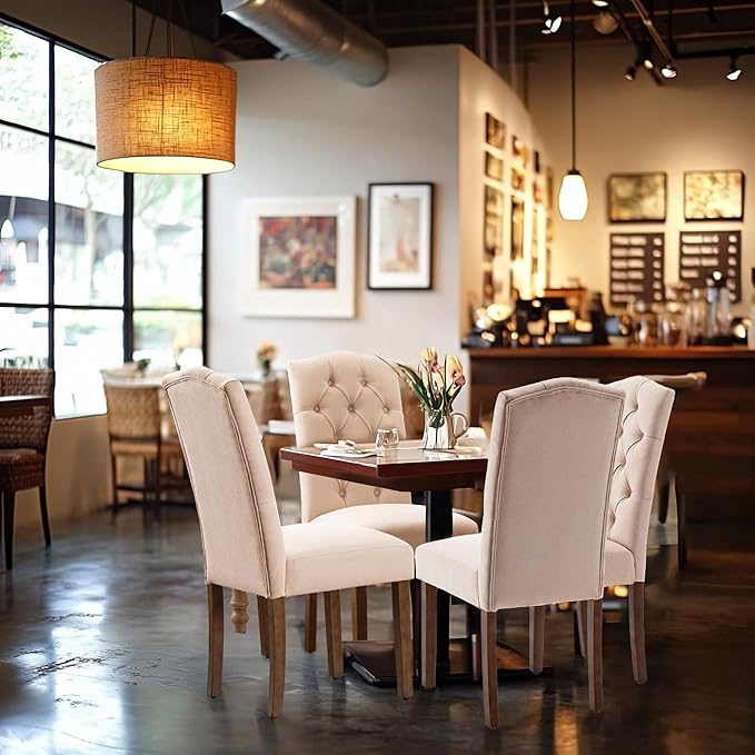 Tufted Upholstered Parsons Dining Chair Set Fabric Diner Accent Stylish Modern - Image 2