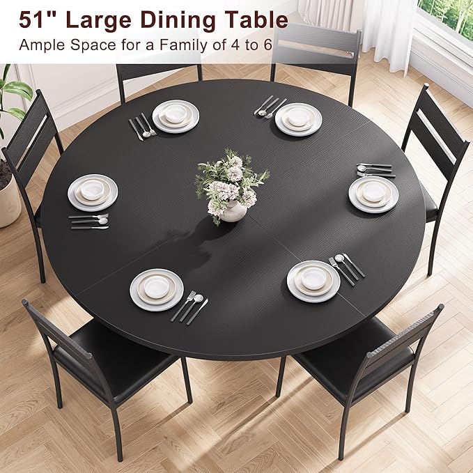 51'' Round Dining Table for 6, Kitchen Dining Room Circle Dinner Pedestal Table - Image 5