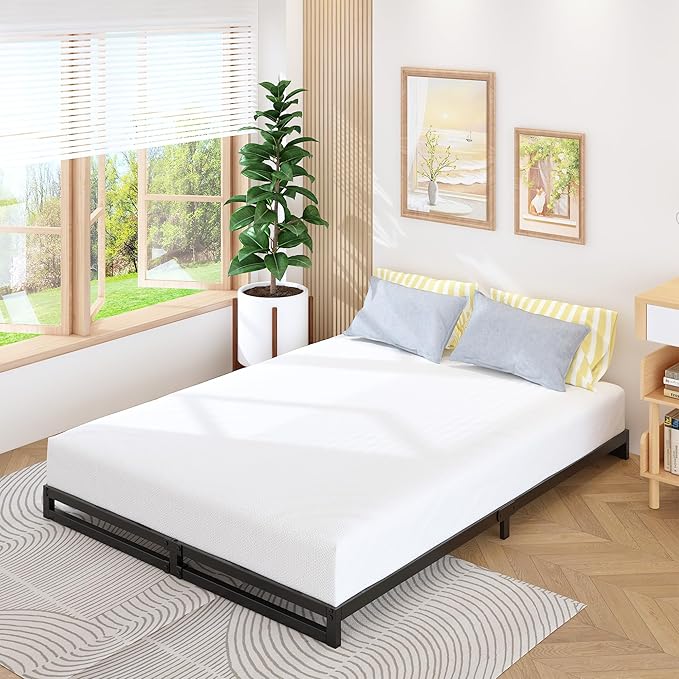 6 Inch Bed Frame Queen Size Heavy Duty Steel Slat Support Metal Platform Queen - Image 4