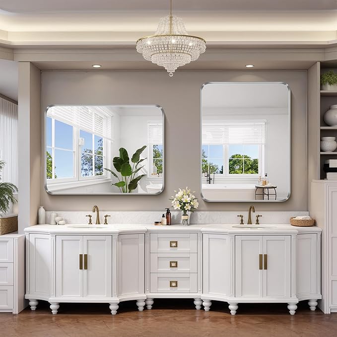 FORBATH 48x36 Inch Bathroom Mirror, Brushed Silver Deep Frame Wall Mirror - Image 2