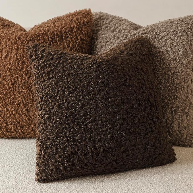 Foindtower Set of 2 Curly Teddy Wool Pillow Covers Decorative Boucle Textured - Image 4