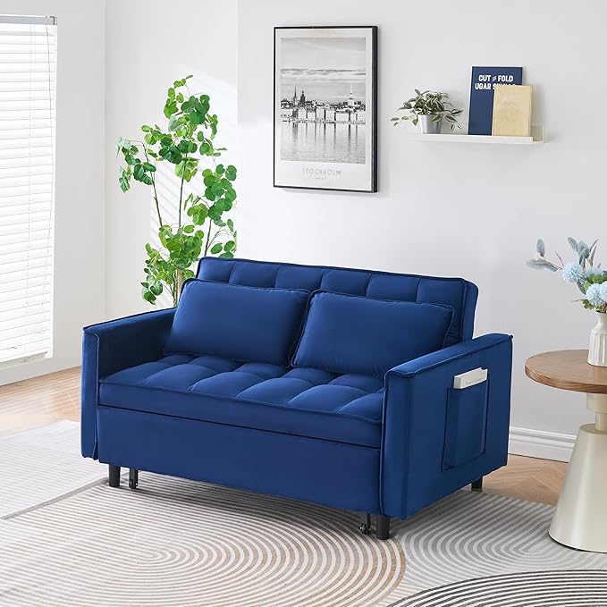 Ball & Cast 3 in 1 Convertible Sleeper Sofa Bed, Velvet Futon Couch - Image 4