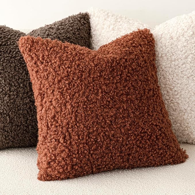 Foindtower 2 Pieces 24x24 Inch Hazel Brown, Faux Fur Throw Pillow Cover Accent - Image 4