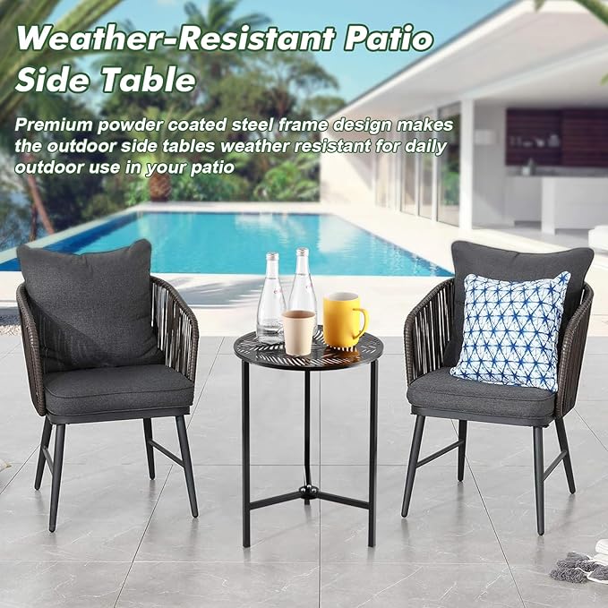 2 Packs 13" Metal Outdoor Side Tables Small Black Outside End Table - Image 8