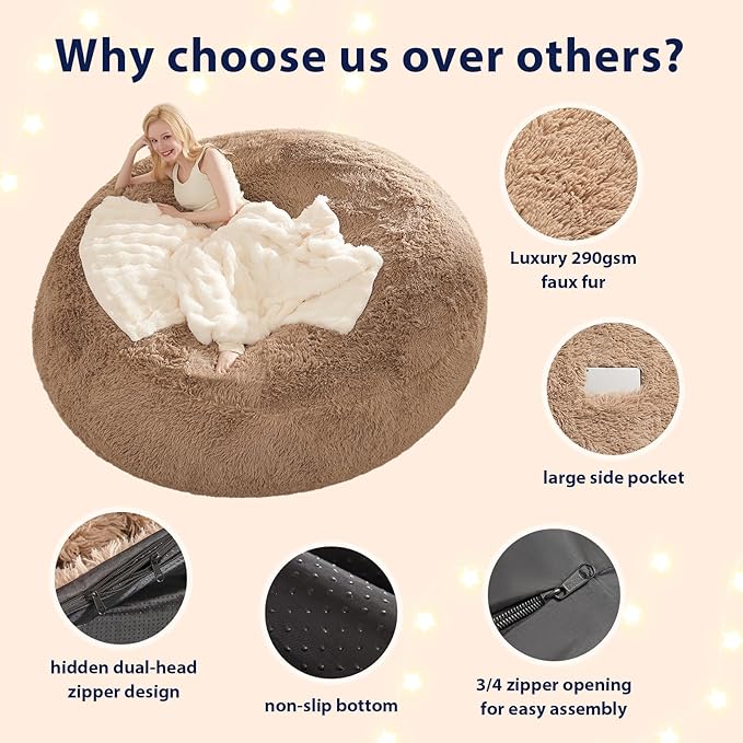 Stuffed Animal Storage Bean Bag Chair Cover Washable Ultra Soft Bean Bag Cover - Image 4