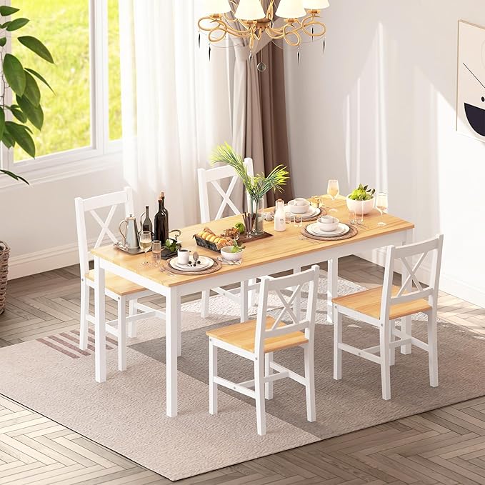 SogesPower Dining Table Set for 4, 5-Piece Wood Kitchen Dining Table Set - Image 3