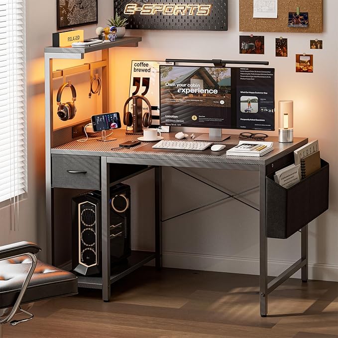 Gaming Desk 55 Inch with Power Outlet and LED Light, Computer Desk with - Image 2