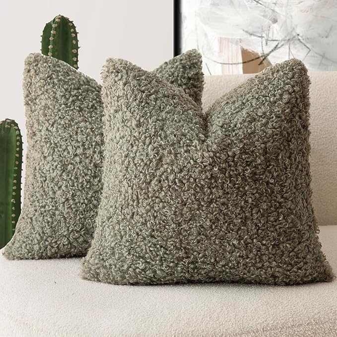 Foindtower 2 Pieces 18x18 Inch Sage Green, Faux Fur Throw Pillow Cover Accent by Foindtower