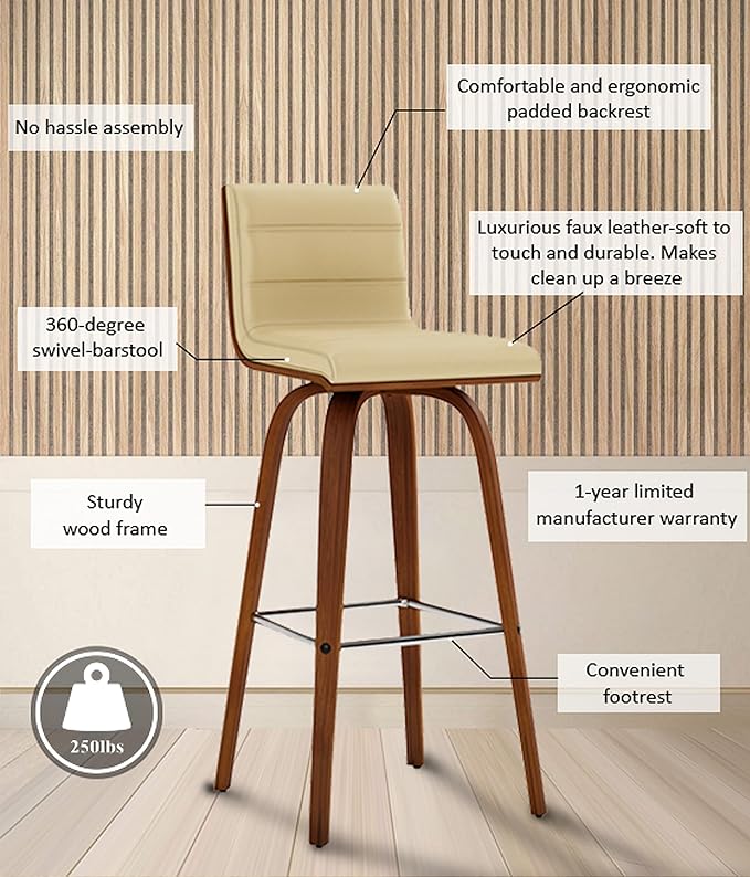 Armen Living Vienna Bar Height Bar Stool Kitchen and Dining, More color/size - Image 16