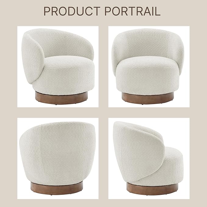 Swivel Accent Chair Round Barrel Armchair Upholstered Performance Fabric - Image 6