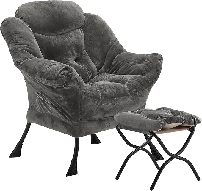 Fabric Lazy Chair with Ottoman, Oversized Upholstered Sofa Chair by Halituny