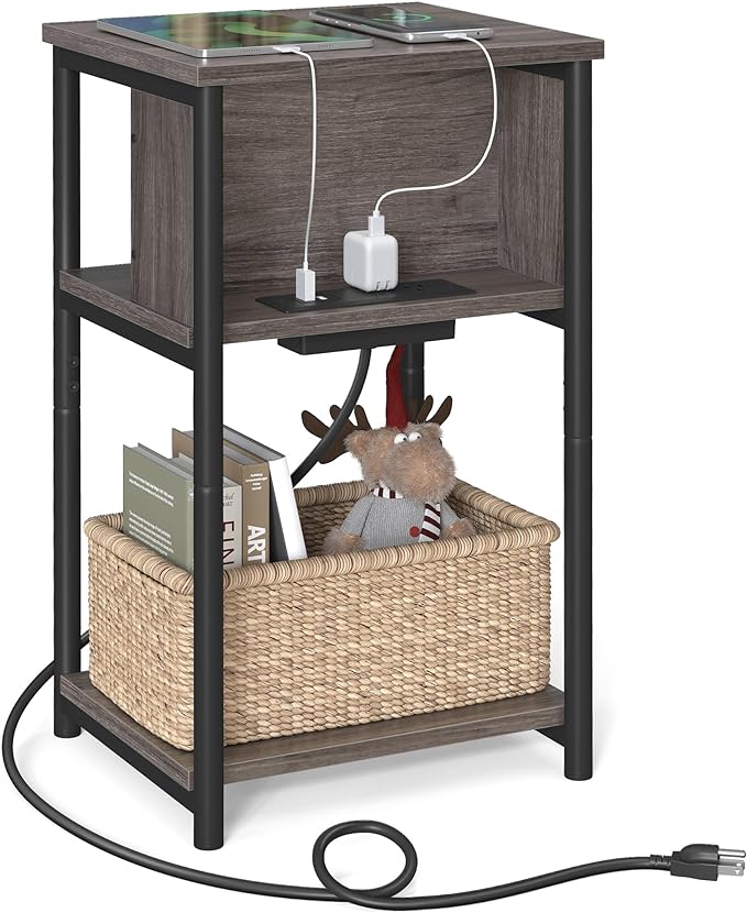 VASAGLE Side Table with Charging Station, 3-Tier End Table with USB Ports and by VASAGLEbySONGMICSHOME