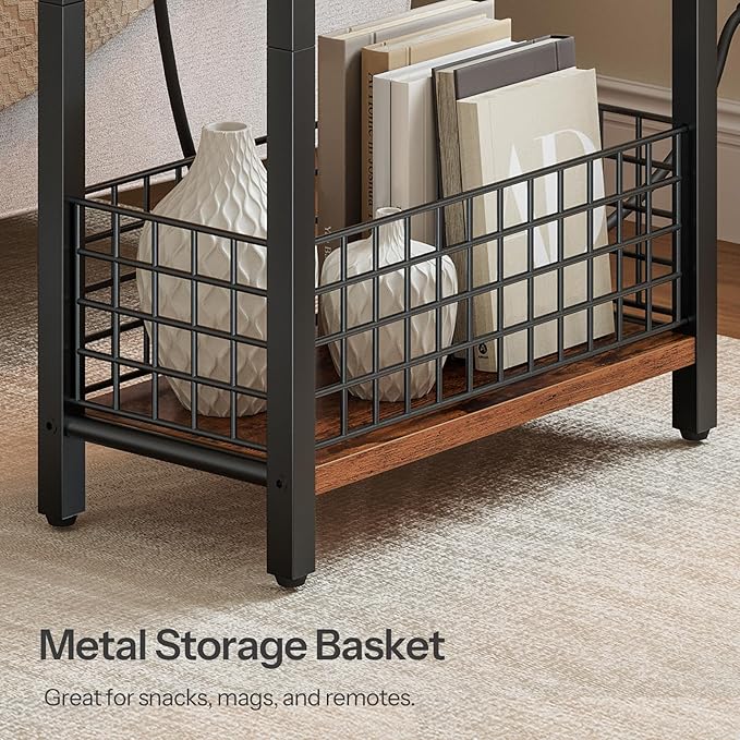 HOOBRO Narrow Side Table with Charging Station and LED Light, Small End Table - Image 8