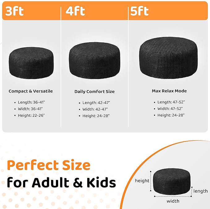 HABUTWAY 3FT Bean Bag Chair, Memory Foam Beanbag Chair - Image 2