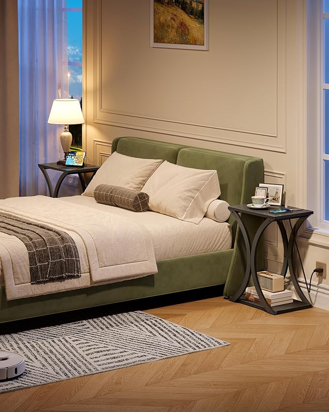 End Table with Charging Station, 2-Tier Modern Side Table Set of 2, Nightstand - Image 2