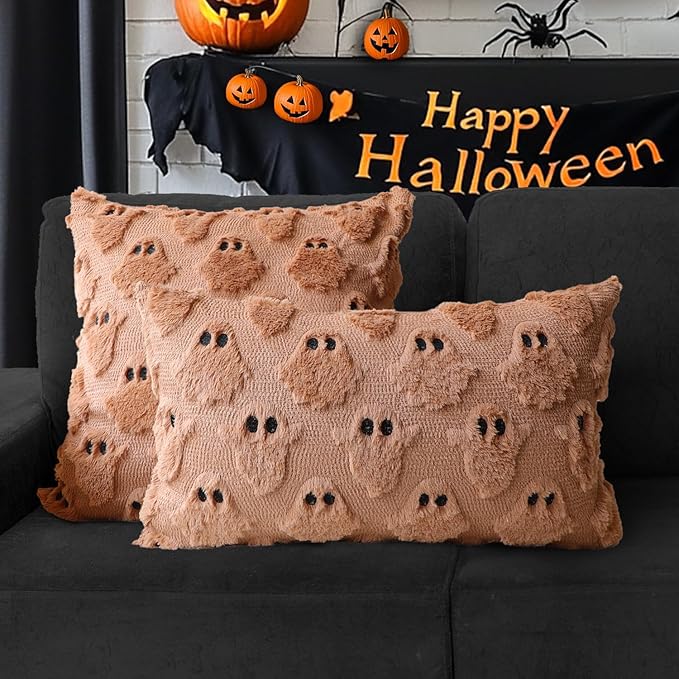 4TH Emotion Halloween Ghost Decorative Pillow Covers 18x18 Set of 2, Light - Image 4