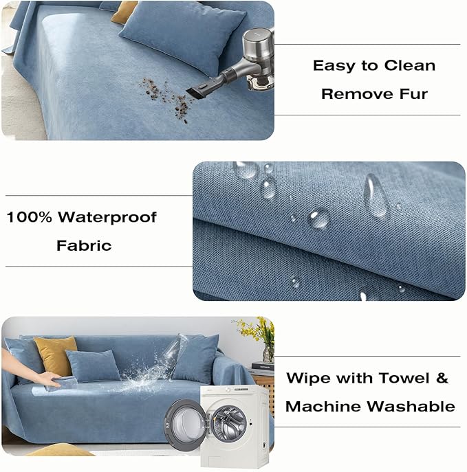 STACYPIK Blue Waterproof Blue Couch Cover, Sofa Cover - Image 9