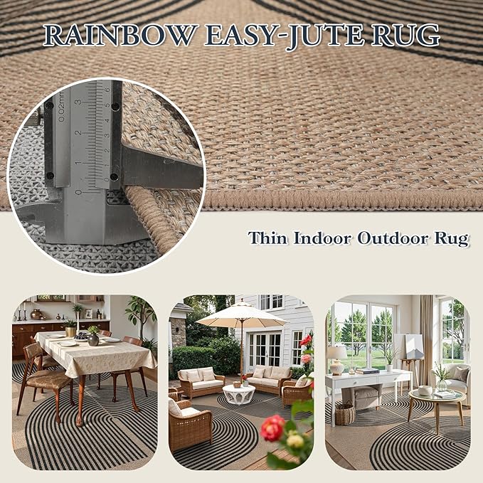 Lahome Modern Rainbow Easy Jute 9x12 Rug, Large Outdoor Patio Rug Farmhouse - Image 3