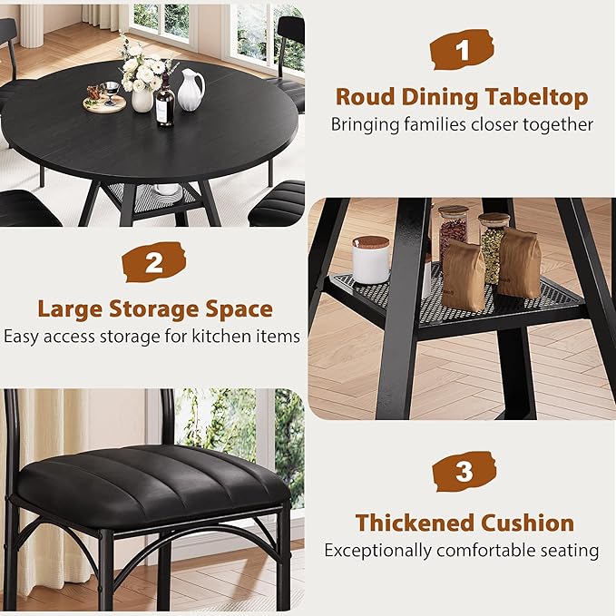 Round Dining Table Set for 4, Kitchen Table and Chairs for 4, Circle Table - Image 8