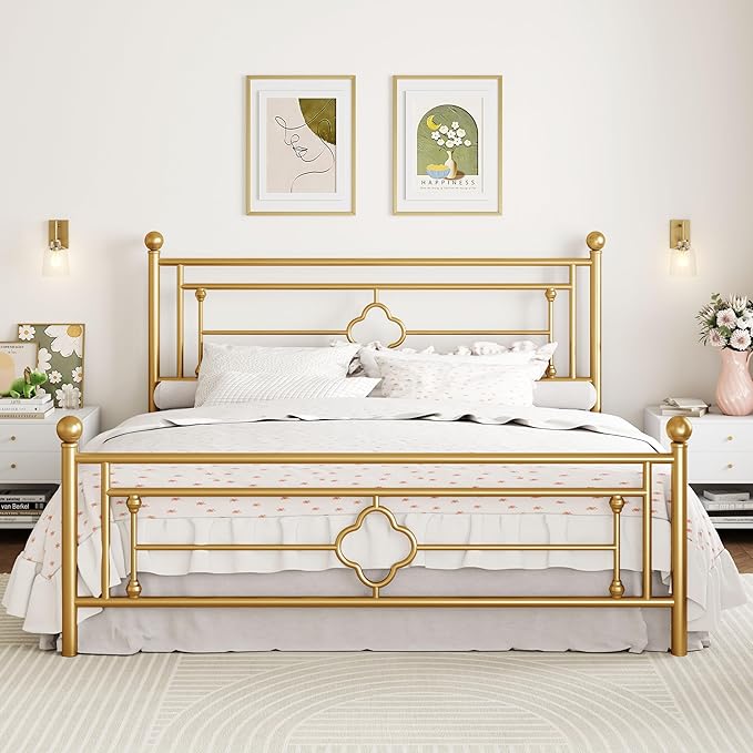 SHA CERLIN 14 Inches King Size Metal Platform Bed Frame/Vintage Iron-Art by SHACERLIN