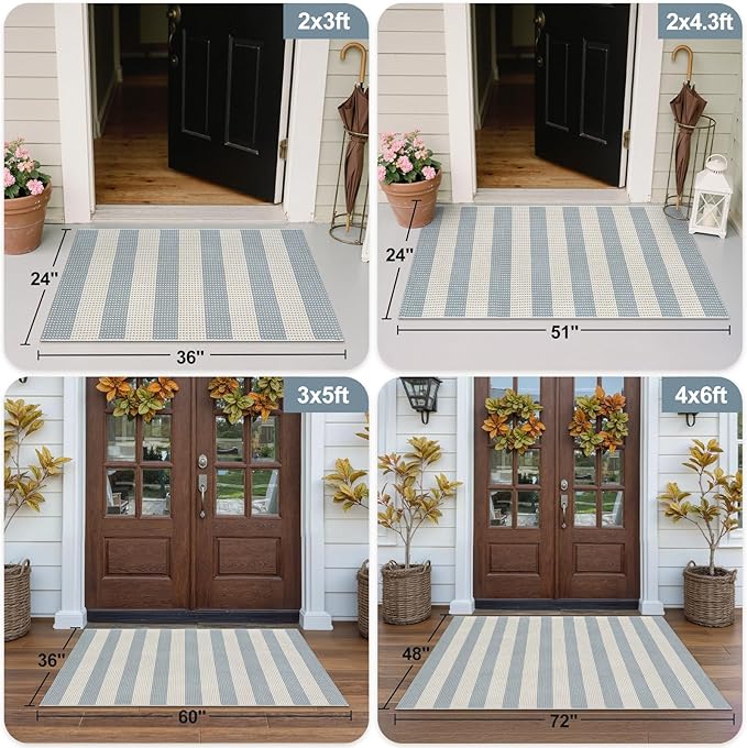 OJIA Washable Area Rugs 4'x6', Striped Outdoor Rug Cotton Woven Entryway Rugs - Image 3