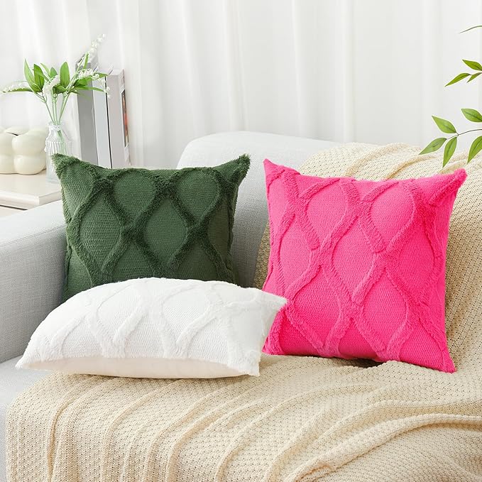 decorUhome Throw Pillow Covers 22x22 Inch Set of 2, Soft Plush Faux Fur Wool - Image 5