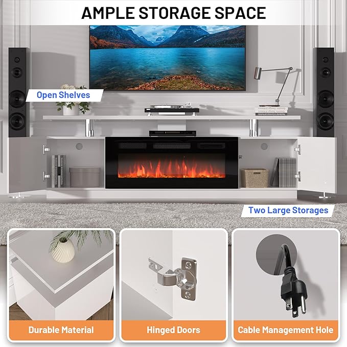 70'' Fireplace TV Stand, Entertainment Center - Image 4