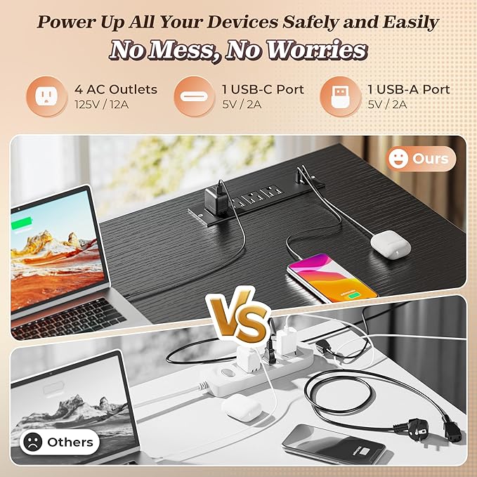 PRAISUN 53" L Shaped Desk with Power Outlets and USB-C Port, Reversible - Image 4