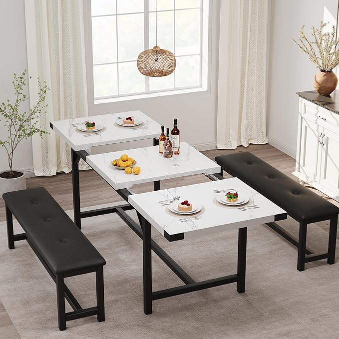 3-Piece Dining Table Set for 4-6 People, Extendable Kitchen Table Set - Image 3