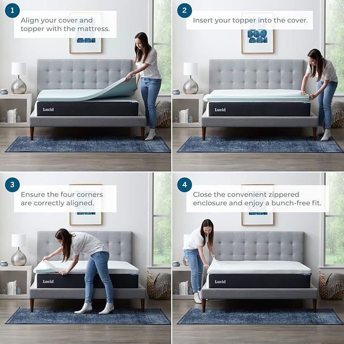 LUCID 3 Inch Lavender Infused Memory Foam Mattress Topper and LUCID Zippered - Image 7