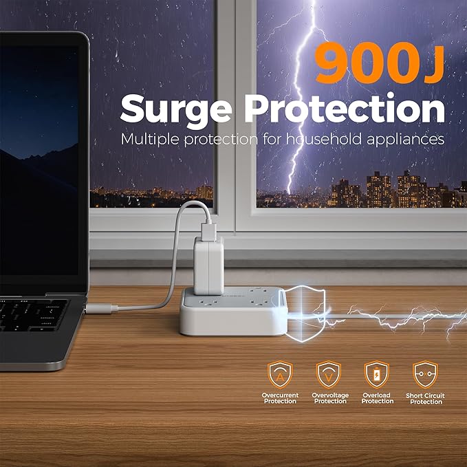 Surge Protector Flat Extension Cord 15Ft, TESSAN Flat Plug Power Strip - Image 2