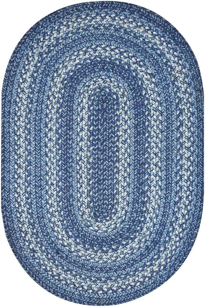 Homespice Denim Jute Blue Braided Rugs 5x8' Oval - Image 9