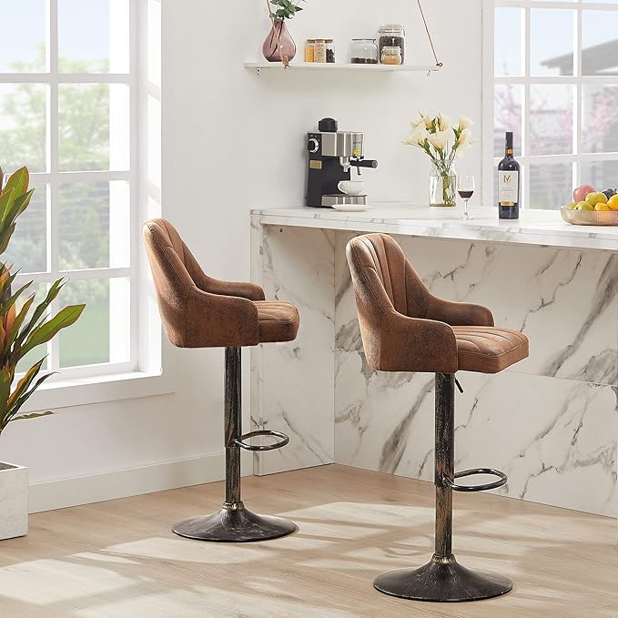 VECELO Bar Stools Set of 2, Adjustable Counter Height Barstools - Image 7