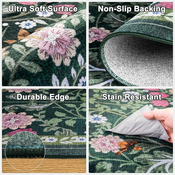 Area Rug Living Room Rugs: Floral 4x6 Washable Rug Vintage Soft Boho Non-Slip - Image 7