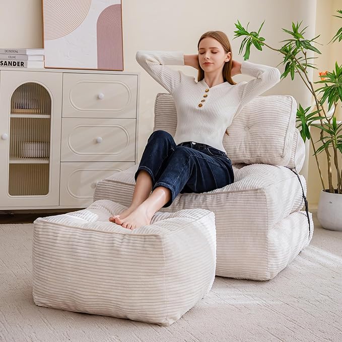 HIGOGOGO Square Stuffed Pouf Ottoman, Corduroy Poufs - Image 4