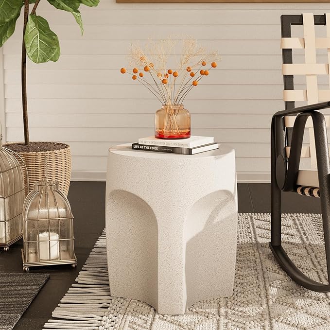 COSIEST Concrete Side Table Drum Shape, Patio Accent Table Cement End Tables - Image 3