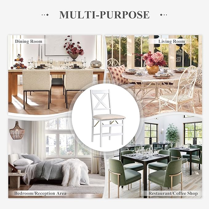 COLAMY Folding Dining Chairs Set of 6 – White Wooden Dining Room Chairs - Image 7