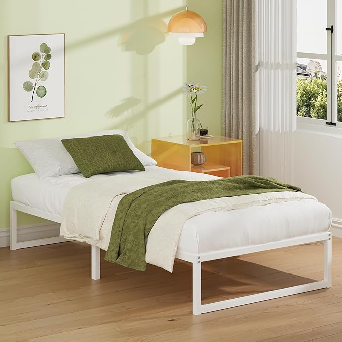 EMODA 12 Inch Twin Bed Frames, Metal Platform White Bed Frame Twin No Box - Image 3