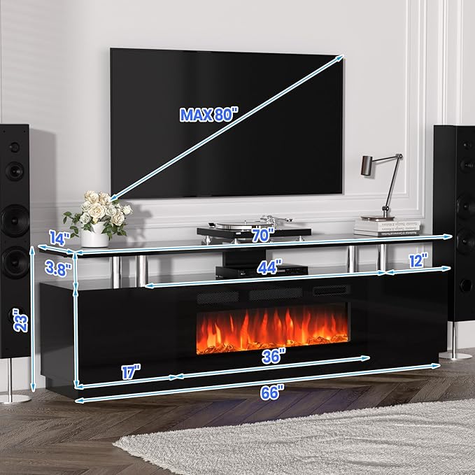 70'' Fireplace TV Stand with 36'' Firplace, Entertainment Center, 2 Tier TV - Image 2