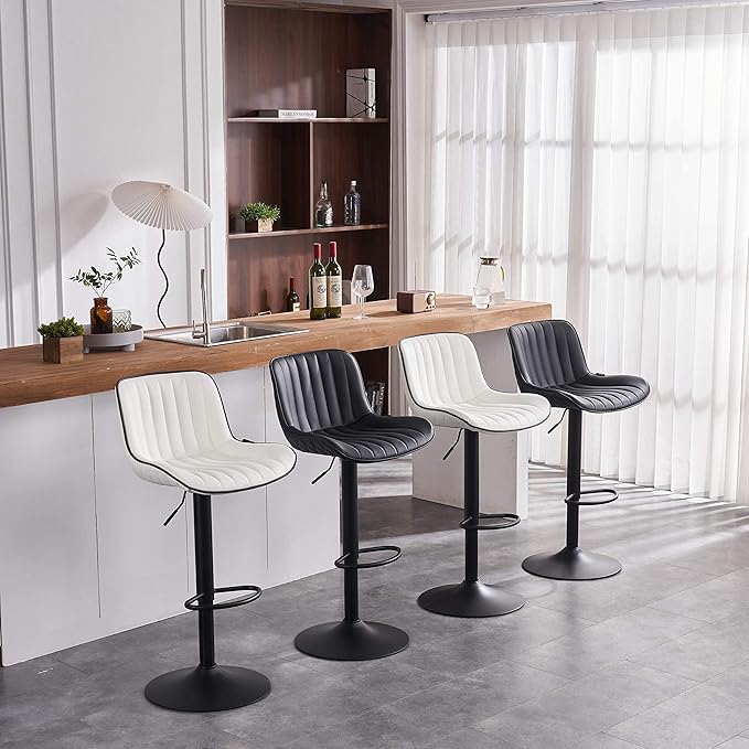 YOUNIKE Black Bar Stools Set of 2 Kitchen Counter Height Barstools Upholstered - Image 9