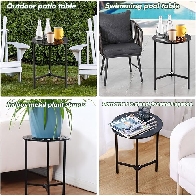 1 Packs 13" Metal Outdoor Side Tables Small Black Outside End Table - Image 7