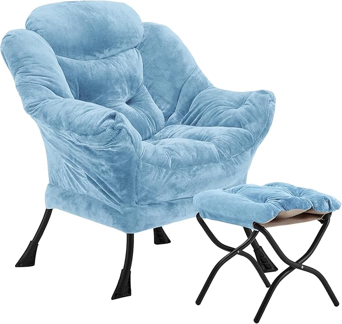 Fabric Lazy Chair with Ottoman, Oversized Upholstered Sofa Chair by Halituny