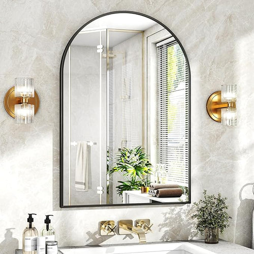 24"x36" Black Arched Bathroom Mirror by XRAMFY