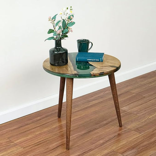 20" Resin Walnut Round Side Table | Epoxy End Table | Coffee Table | Mid - Image 2