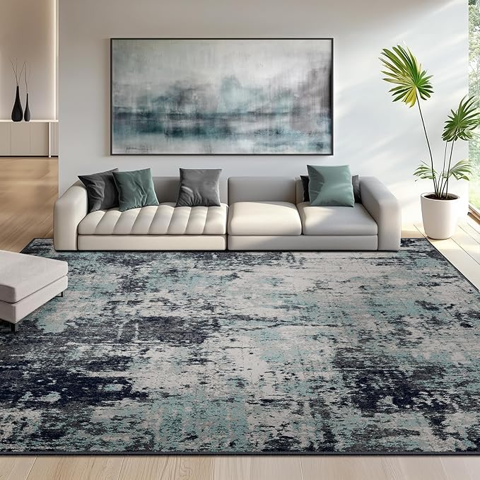 Washable Area Rugs 8'x10' Non-Slip Modern Abstract Soft by RELEANY