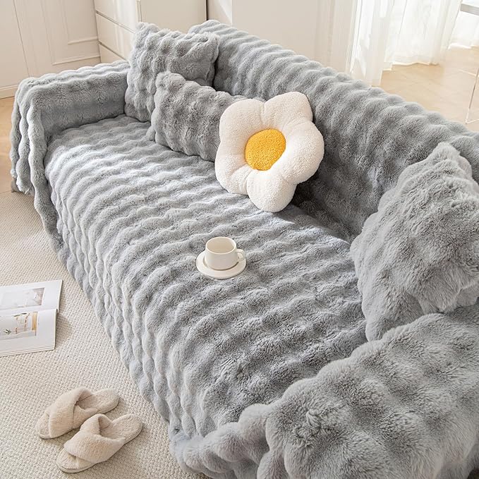 VM VOUGEMARKET Plush Sofa Cover Thick Faux Fur Shaggy Fuzzy Sectional Couch - Image 2