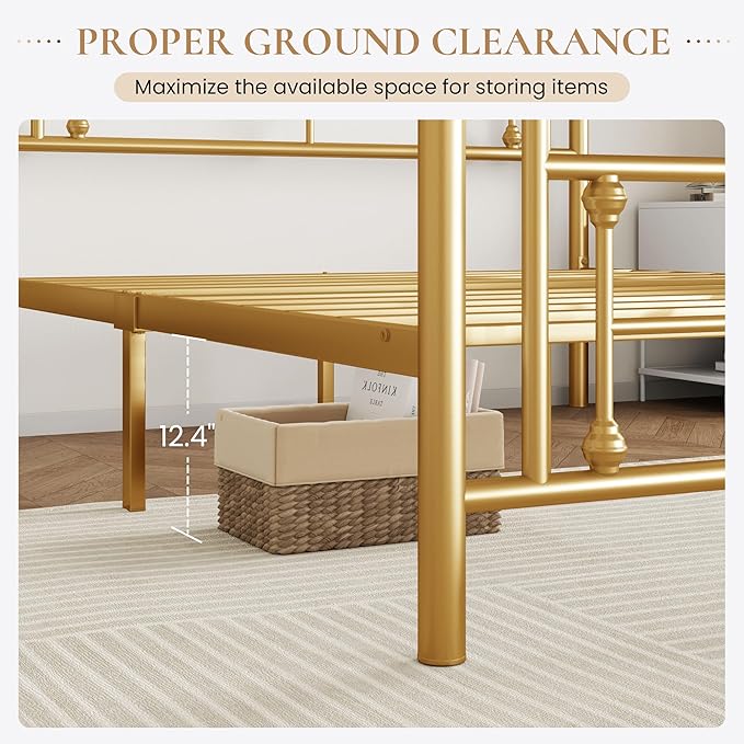 SHA CERLIN 14 Inches King Size Metal Platform Bed Frame/Vintage Iron-Art - Image 4